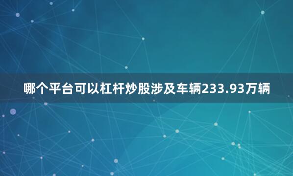 哪个平台可以杠杆炒股涉及车辆233.93万辆